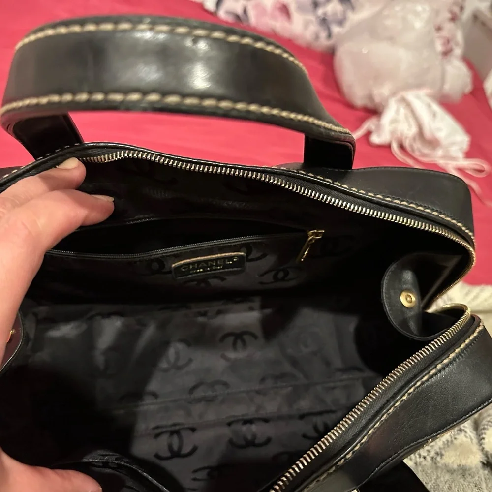Chanel Vintage Black Quilted  Top Handle Bag